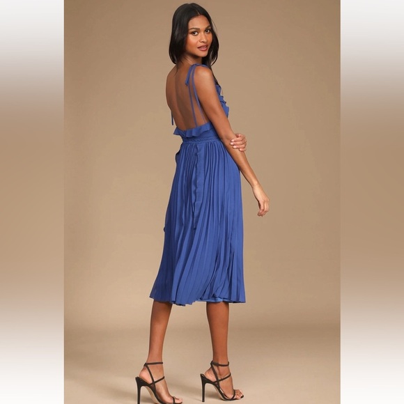 Lulu's Blue Ruffle Midi Dress - Picture 3 of 16